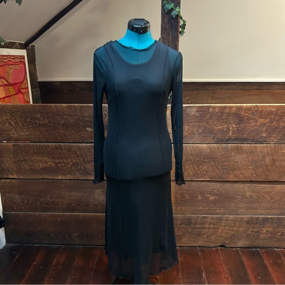 Bohme Trinity Gothic Mesh Long Sleeve Dress w/ Sleeveless Slip Dress & 90s Vibe - Picture 6 of 15